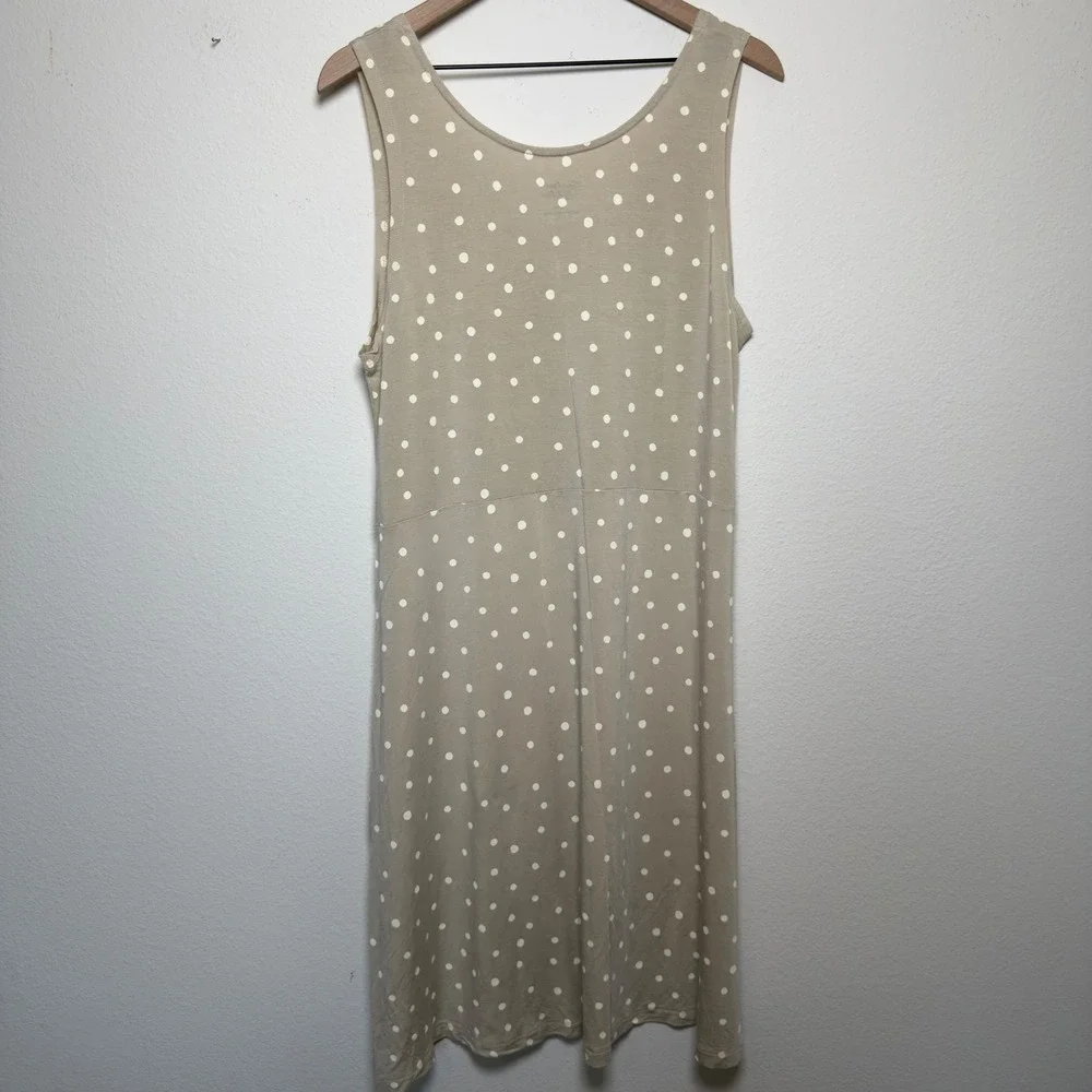 Gudrun Sjoden Women Dress XL Tan Polka Dot Sleeveless Scoop Neck Lyocell Artsy